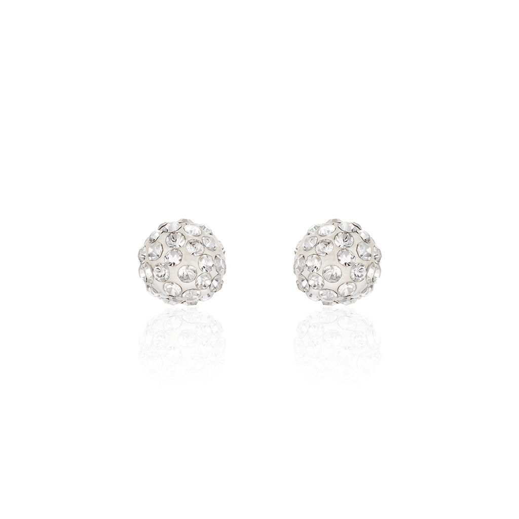 VILDE Damen Ohrstecker Edelstahl Kristall Wei&szlig; Ball