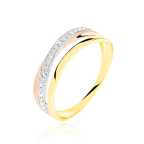 Damen Ring Gold 375 Diamanten 0,05ct Tricolor gekreuzt Croisee - Solitärringe Damen | OROVIVO