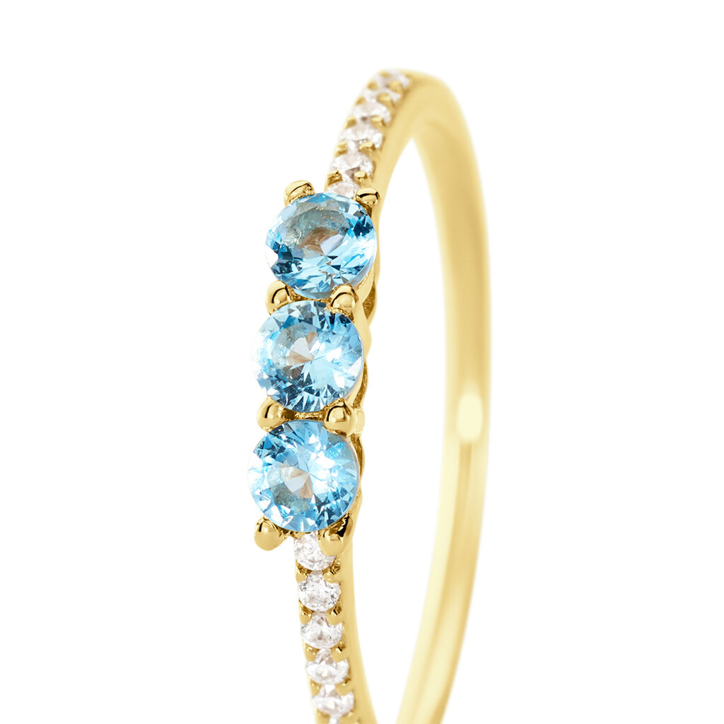 Damen Ring Gold 375 Rund Blau Blue Side Trilog - Ringe mit Stein Damen | OROVIVO