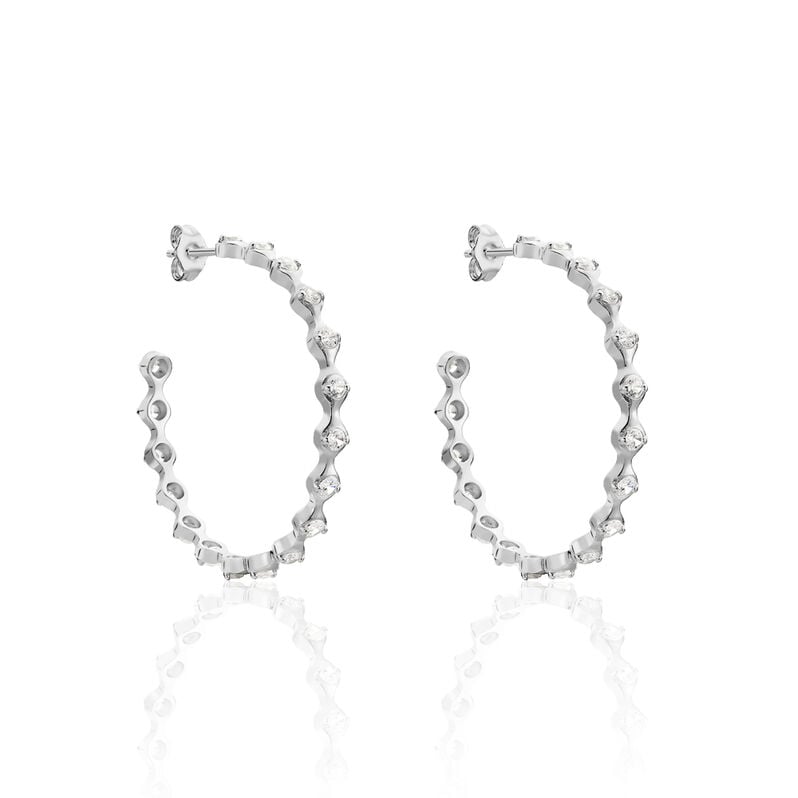 JAGODA Damen Creolen Silber 925 Glas Wei&szlig; B 3 mm - Creolen Damen | OROVIVO