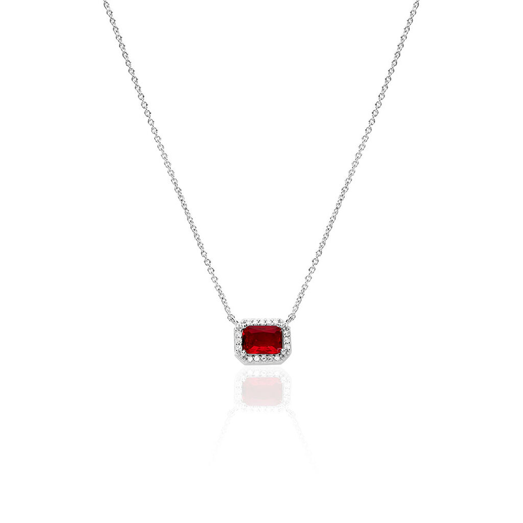 VELOURA Damen Collier Silber 925 Glas Rot 0,13 ct Rechteckig, Collier mit Stein