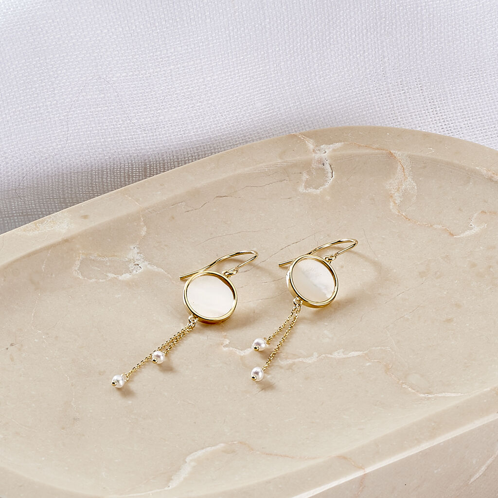 LIA Damen Ohrringe Lang Gold 375 (9 Karat) Perlmutt Perlmutt Kreis