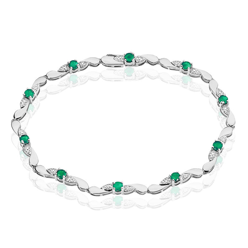 Bracelet Or Blanc Emeraude Et Diamant - Spannringe Damen | OROVIVO