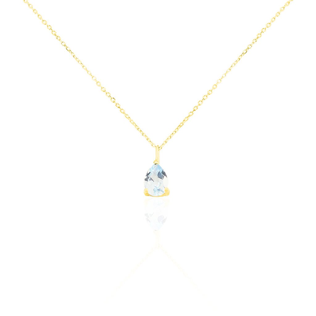 Damen Collier Gold 375 Topas Blau 0,76ct Tropfen Goutte, Collier mit Stein