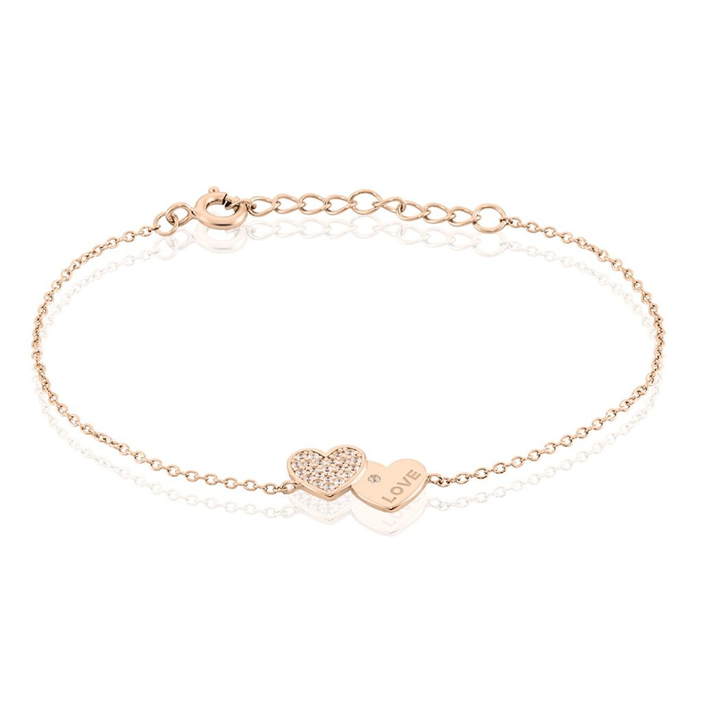 DORY Damen Armband Silber rosevergoldet 925 Zirkonia Wei&szlig; Doppelherz