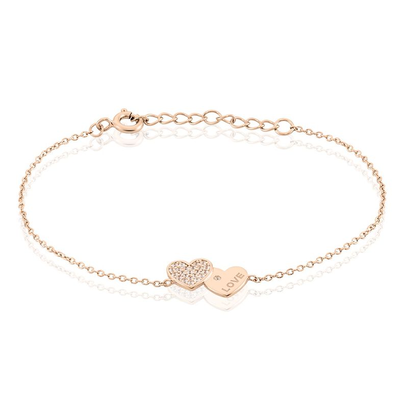 DORY Damen Armband Silber rosevergoldet 925 Zirkonia Wei&szlig; Doppelherz - Armb&auml;nder mit Anh&auml;nger Damen | OROVIVO