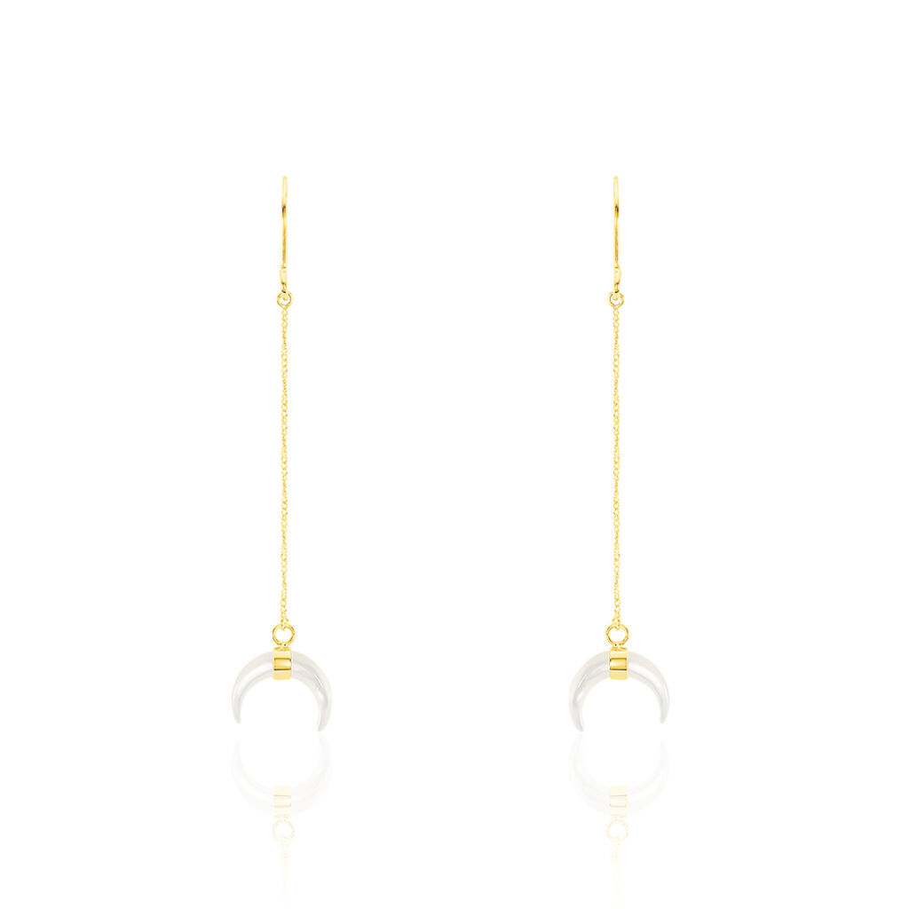 Damen Ohrringe Lang Gold 375 Perlmutt Weiß Mond Pierre , Ohrringe Lang mit Stein