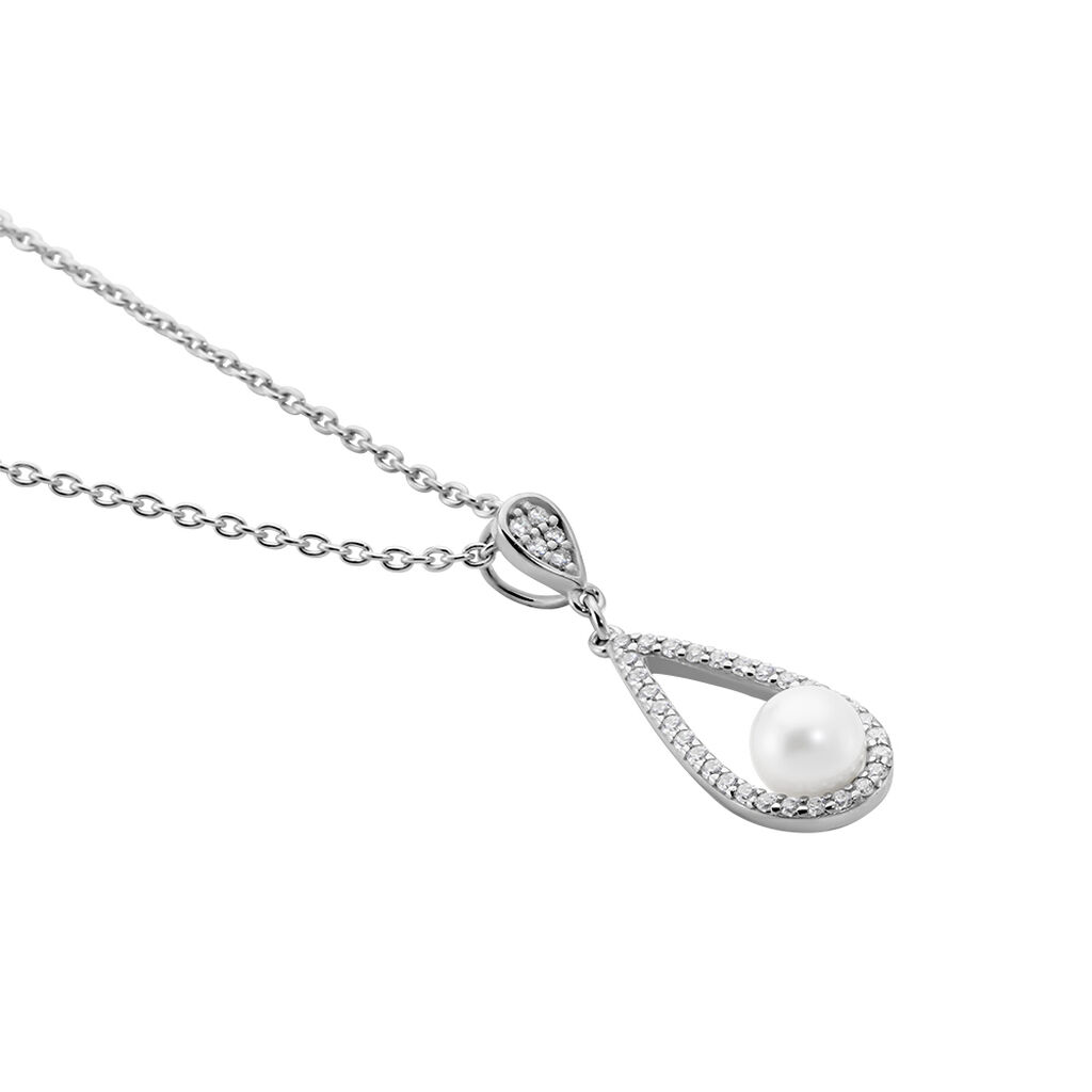 KATELINA Damen Collier Silber 925 Zuchtperle Wei&szlig; 0,91 ct