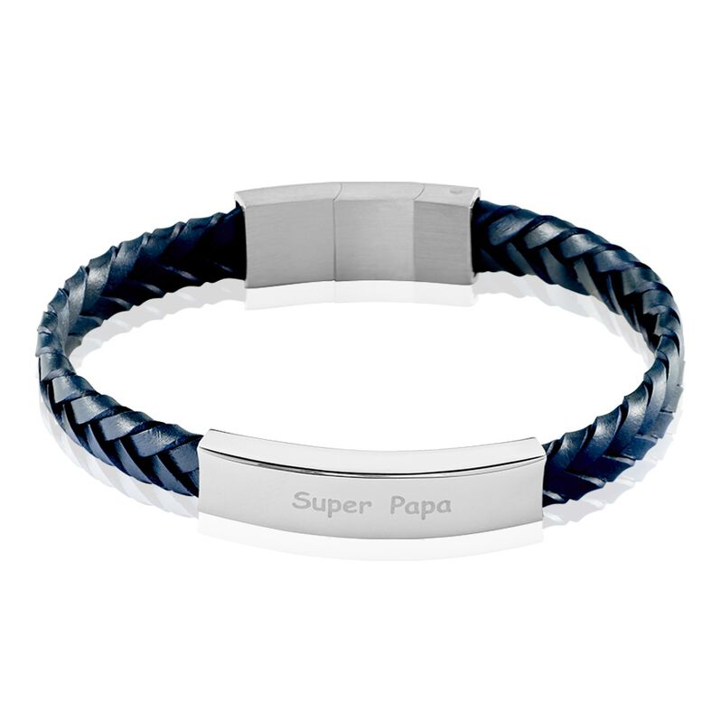Bracelet Acier Oxanne Cuir Bleu Tresse - Spannringe Herren | OROVIVO