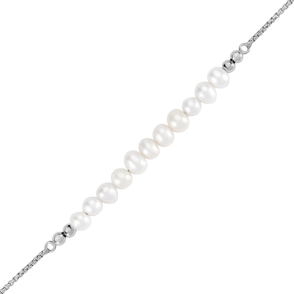 Boules Damen Armband Silber Silber 925 Zuchtperle Wei&szlig; 5,1 ct B 1,5 mm