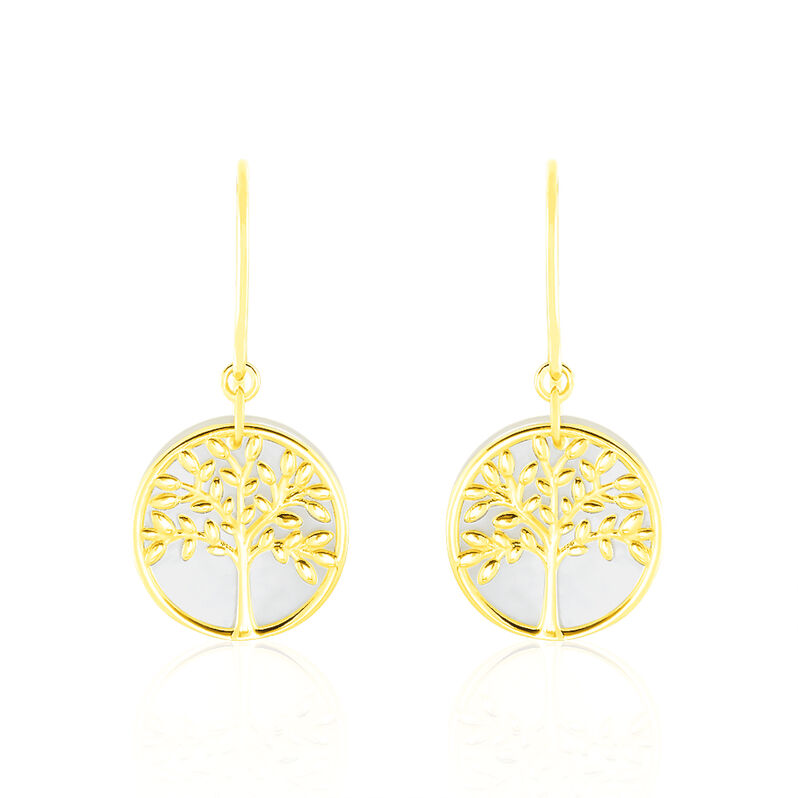 Boucles D'oreilles Or Jaune Noamie Fond Nacre Arbre De Vie - Spannringe Damen | OROVIVO