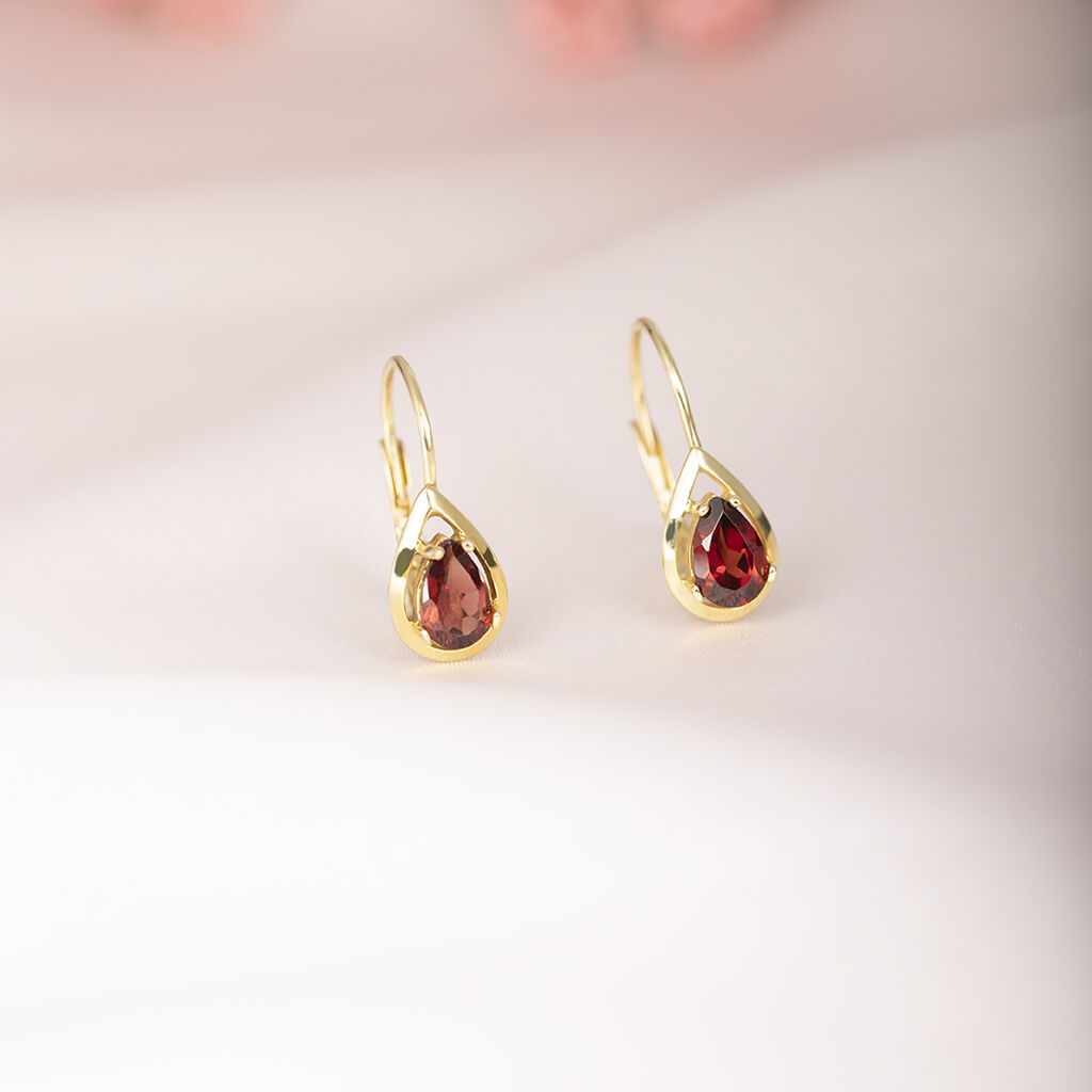 RONJA Damen Ohrringe Lang Gold 333 (8 Karat) Granat Rot Tropfen