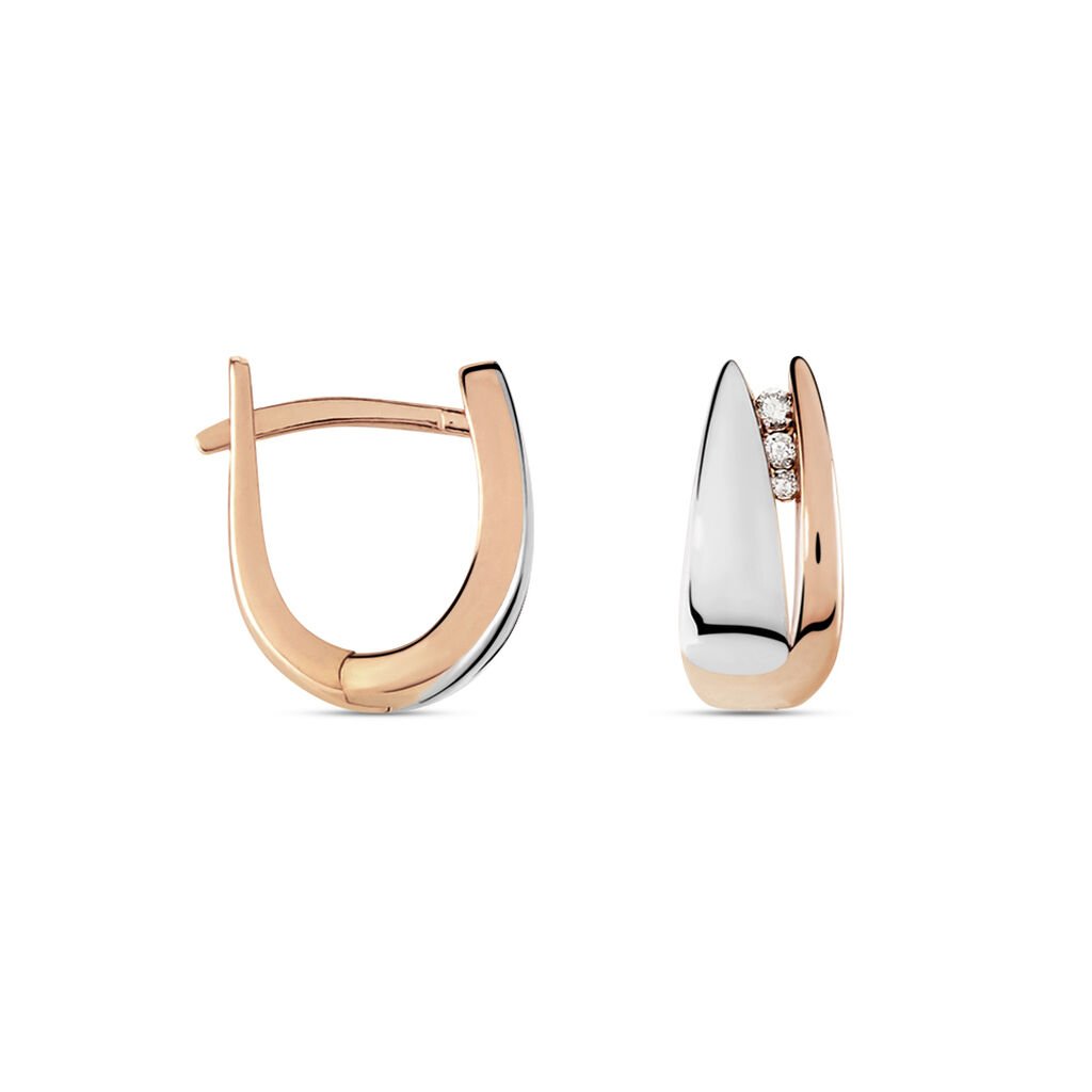 SACA Damen Creolen Gold Bicolor Silber/Ros&eacute;gold 375 (9 Karat) Diamant Wei&szlig; 0,24 ct