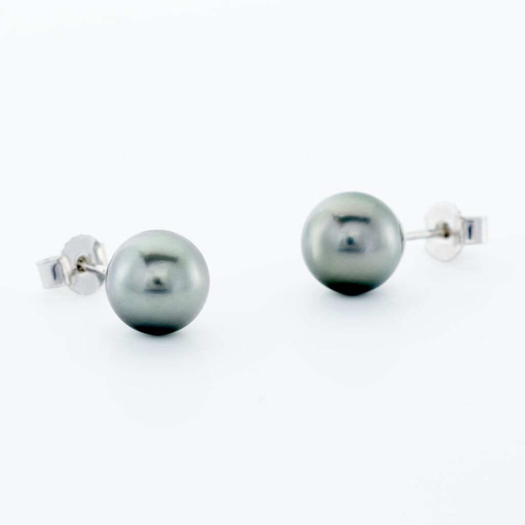 GELLA Damen Ohrstecker Weißgold 585 (14 Karat) Tahitiperle Schwarzer Perlmutt Ball - Ohrstecker Damen | OROVIVO