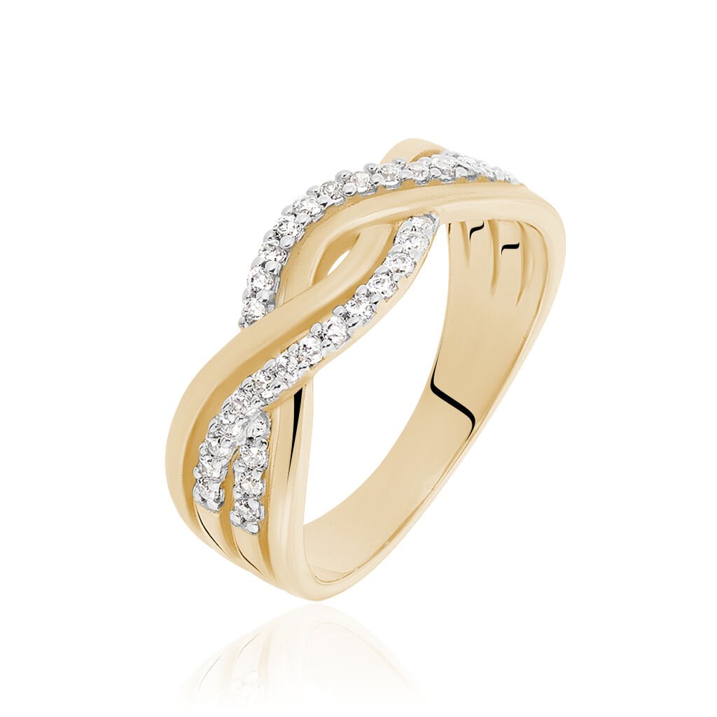 Damen Ring Vergoldet Zirkonia Wei&szlig; Welle