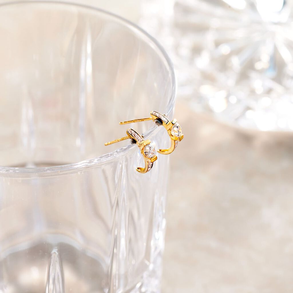 ZINNA 2 Damen Creolen Gold 375 (9 Karat) Zirkonia Wei&szlig; Barren B 4 mm