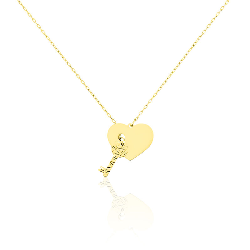 Collier Or Jaune Cœur Et Clef - Spannringe Damen | OROVIVO