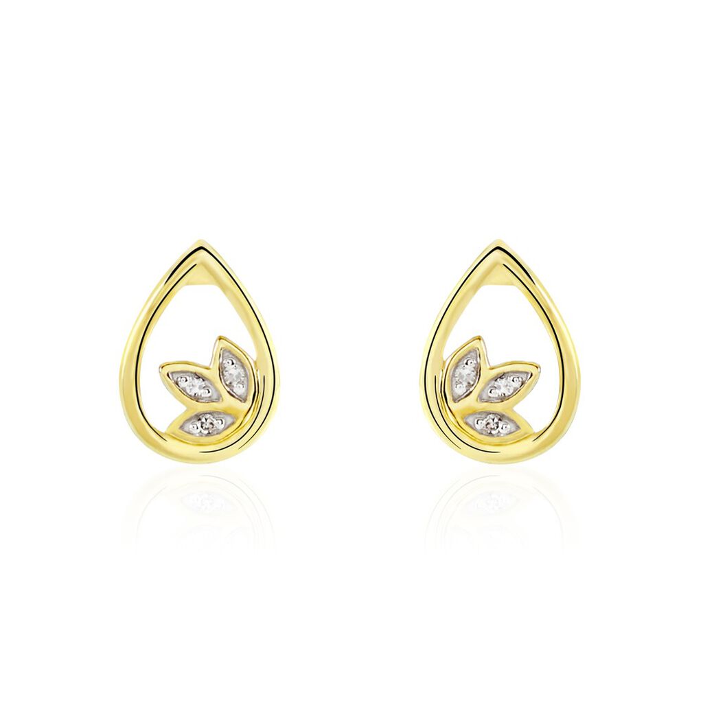 Damen Ohrstecker Gold 375 Diamant 0,02ct Tropfen Blatt Kena  - Ohrstecker Damen | OROVIVO