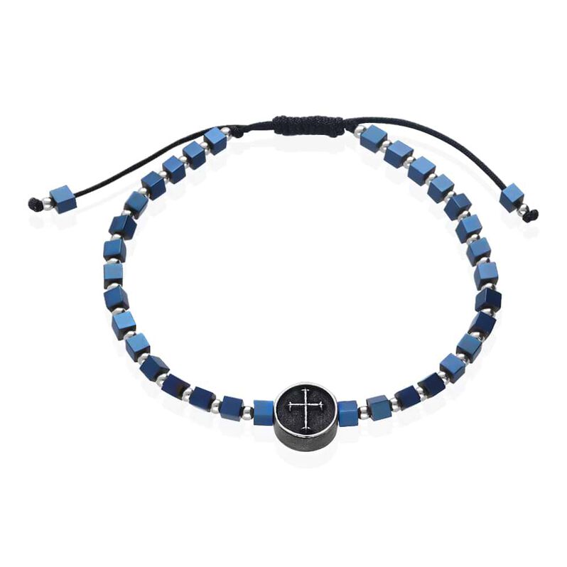 Bracciale in corda e acciaio con ciondolo a croce blu - Spannringe Herren | OROVIVO