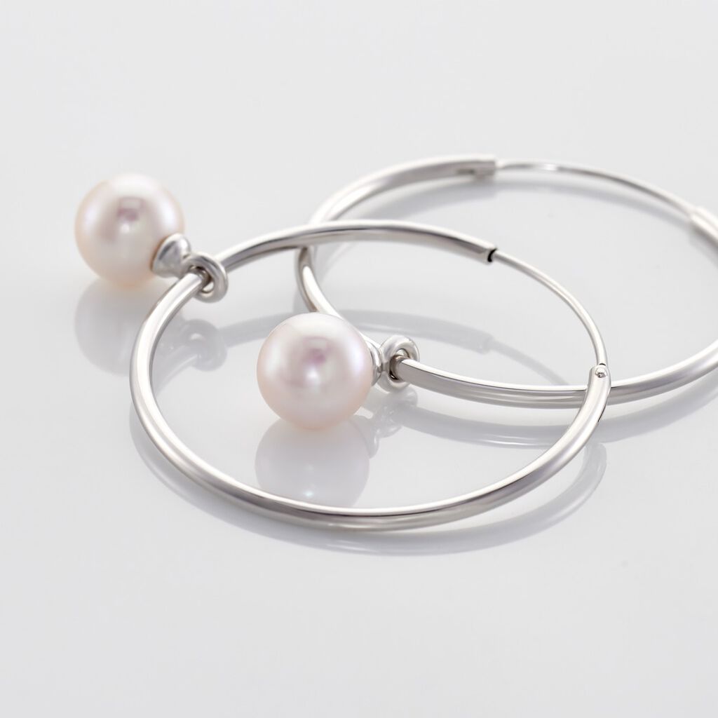 MANDY Damen Creolen Silber 925 Zuchtperle Wei&szlig;