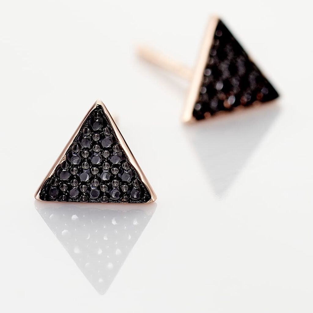 AMELLIA DREIECK 1 Damen Ohrstecker Silber rosevergoldet 925 Zirkonia Schwarz 0,2 ct Dreieck