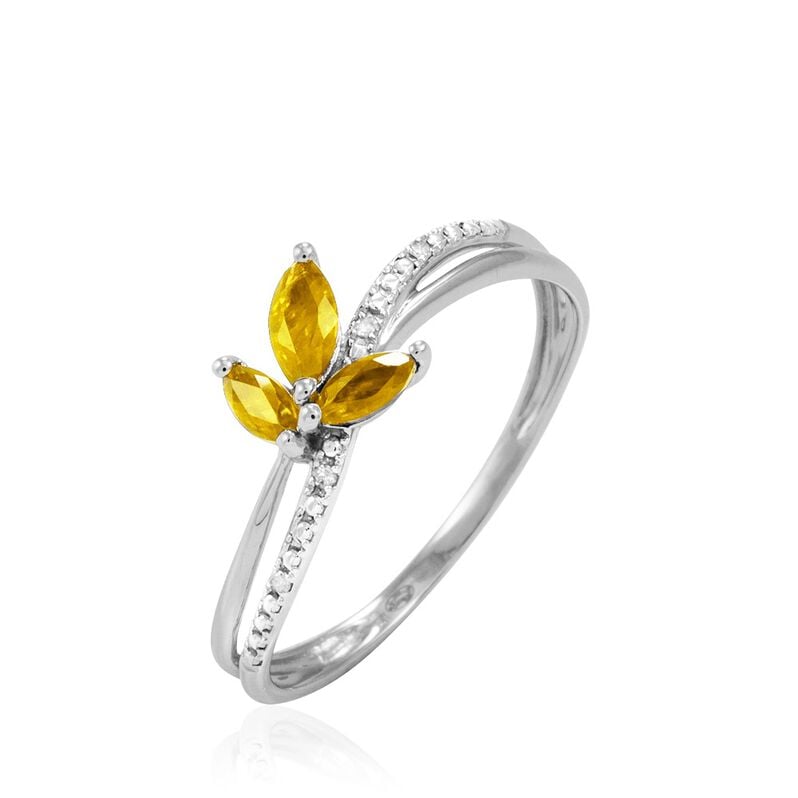 Bague Angie Or Blanc Citrine Et Diamant - Spannringe Damen | OROVIVO