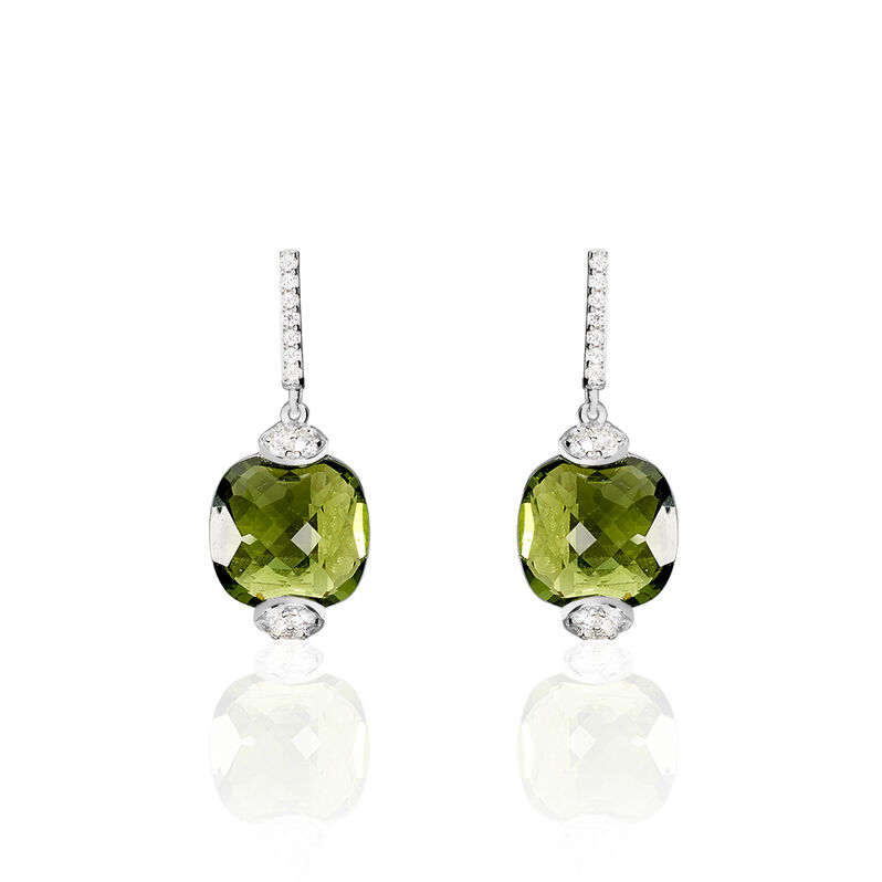 GREEN Damen Ohrringe Lang Silber 925 Glas Grün Viereck - Ohrringe mit Stein Damen | OROVIVO