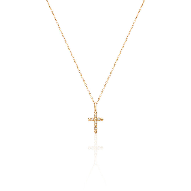 ASPEN Damen Collier Vergoldet Zirkonia Weiß Religiöses Kreuz - Halsketten Damen | OROVIVO