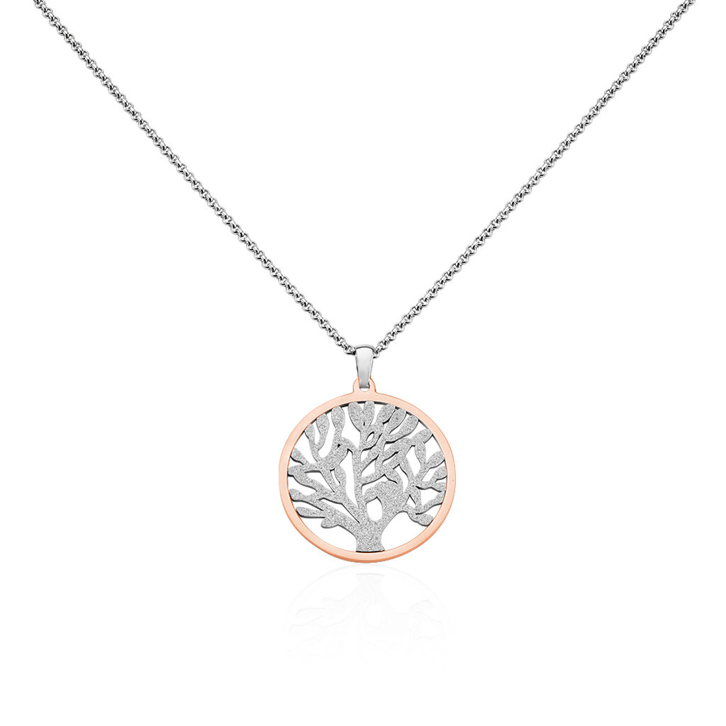 Damen Halskette Edelstahl Vergoldet Lebensbaum, Collier ohne Stein