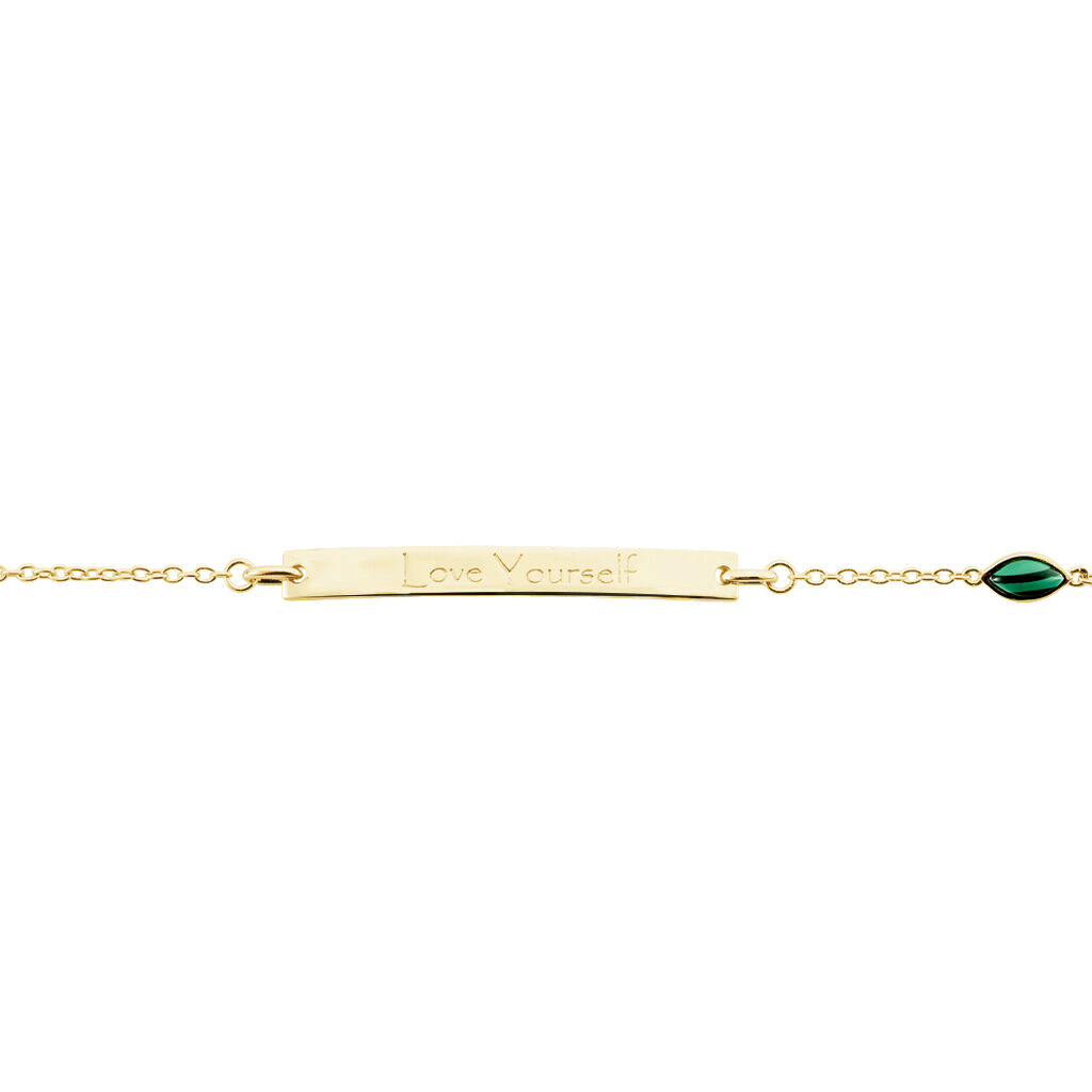 Damen Id Armband Silber 925 Vergoldet Grüner Stein - Armbänder mit Gravur Damen | OROVIVO