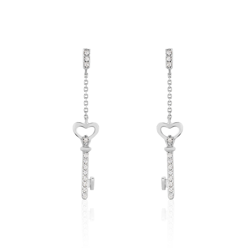 Damen Ohrstecker Lang Weißgold 375 Zirkonia Herz - Ohrringe mit Stein Damen | OROVIVO