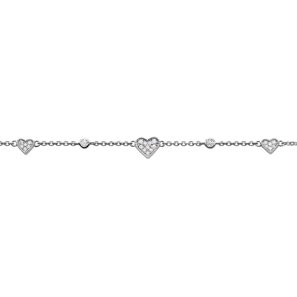 LUBOV Damen Armband Silber 925 Zirkonia Wei&szlig; 0,28 ct Herz B 2,5 mm