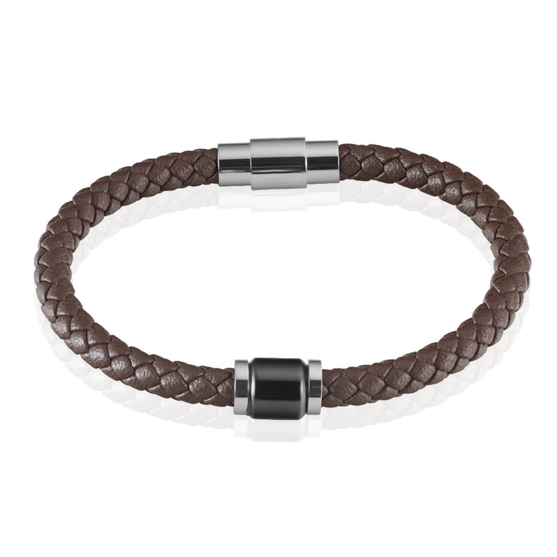 Bracelet Canice Acier Et Cuir Marron - Spannringe Herren | OROVIVO