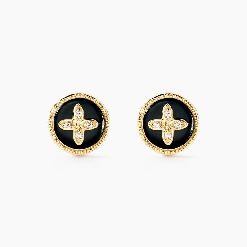 Boucles D'oreilles Puces Talisman Or Jaune Agate Diamant - Spannringe Damen | OROVIVO