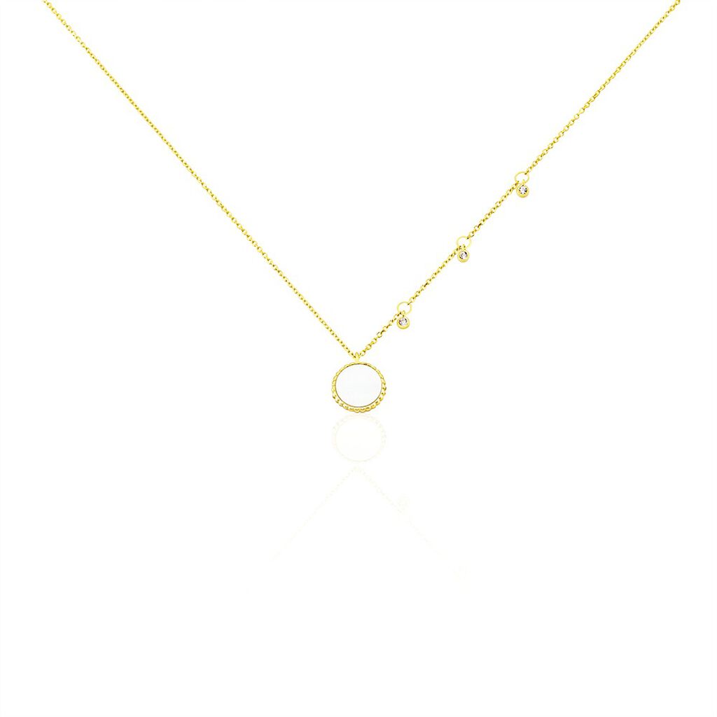 Uyen Damen Collier Gold 375 (9 Karat) Perlmutt Weißer Perlmutt 1 ct Kreis, Collier mit Stein