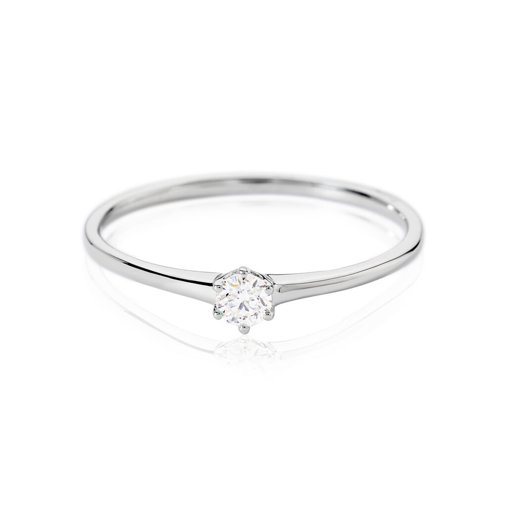 🦚 MONOPOLI Damen Ring Weißgold 585 (14 Karat) Diamant Weiß 0,16 ct, Ring mit Stein