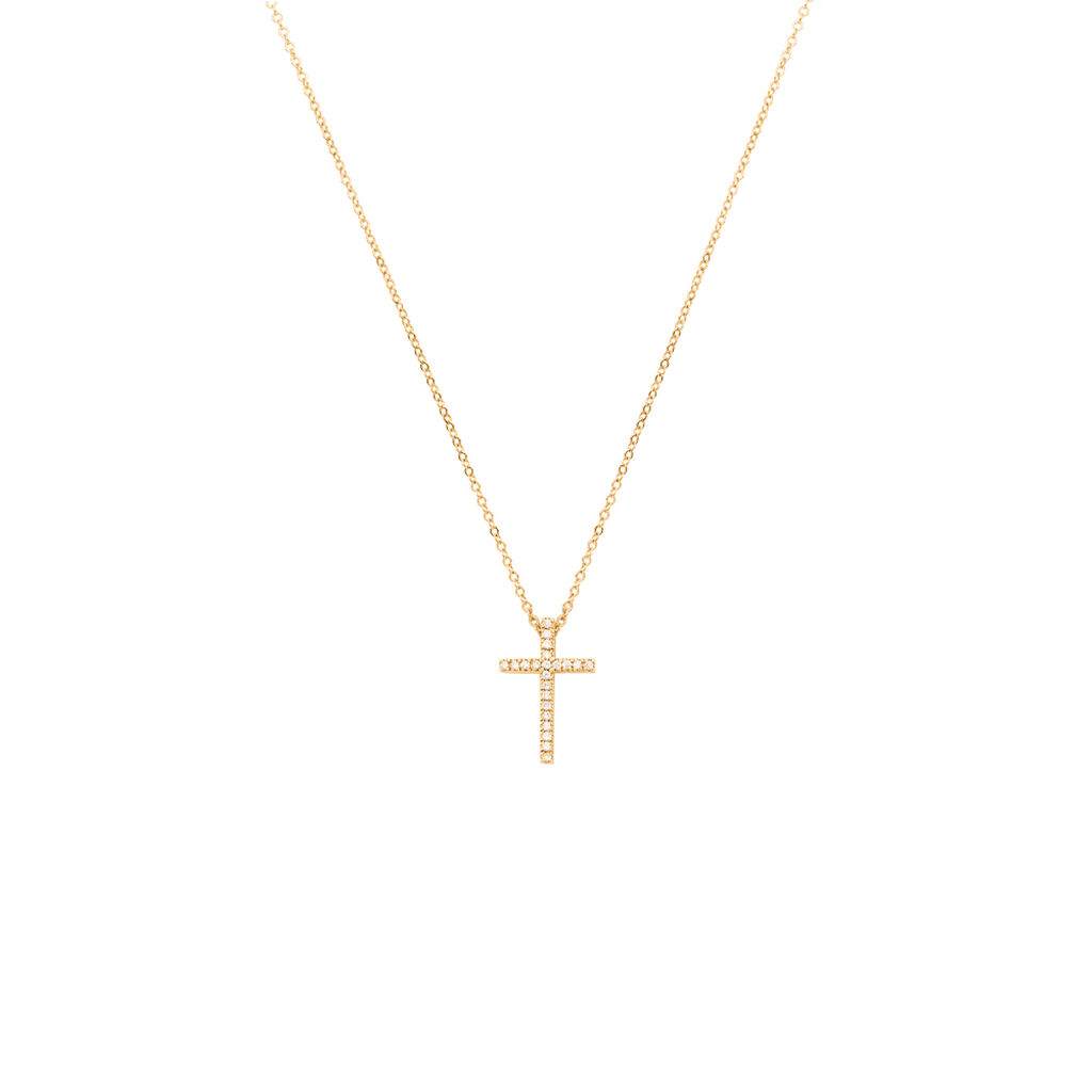 AZARIA Damen Collier Gold 585 (14 Karat) Diamant Wei&szlig; 0,08 ct Kreuz
