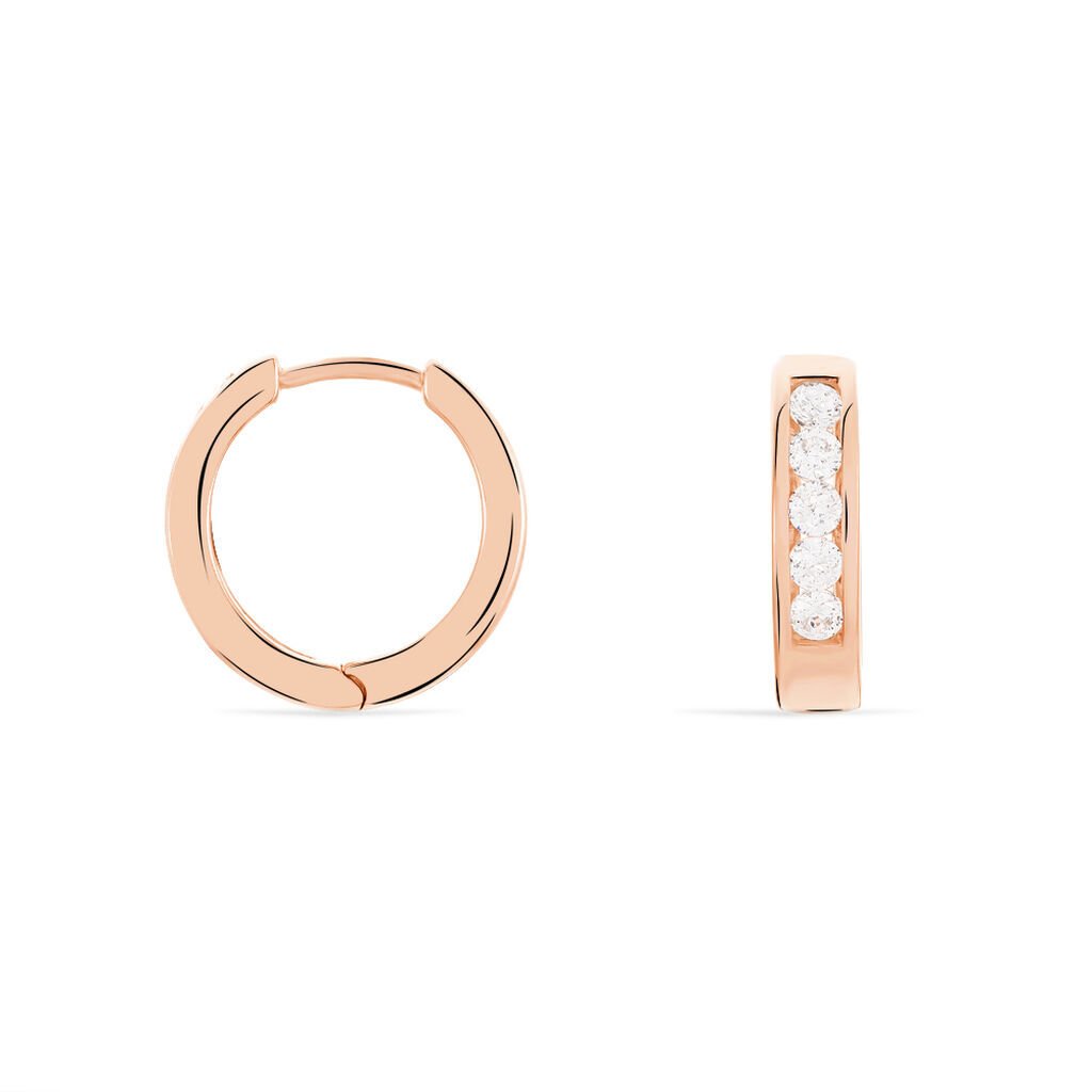 SOLVEY Damen Creolen Silber rosevergoldet 925 Zirkonia Weiß, Creolen mit Stein