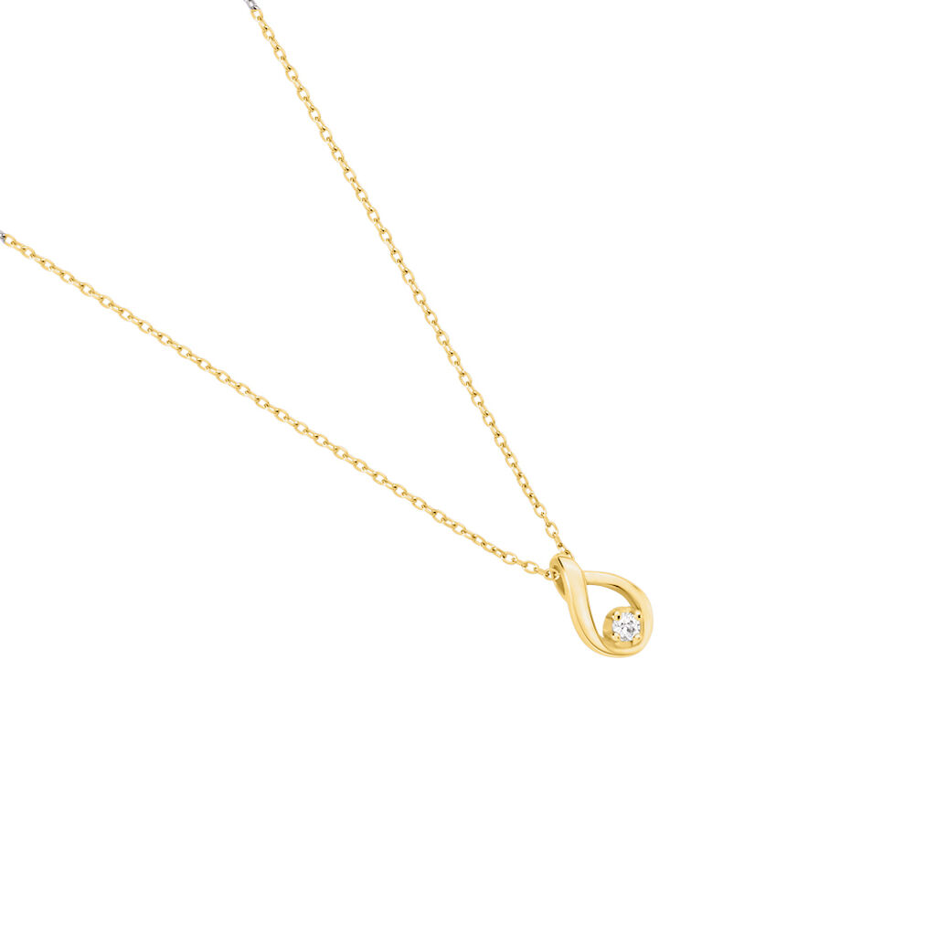 BIANCA Damen Collier Edelstahl vergoldet Zirkonia Wei&szlig; Tropfen B 0,9 mm