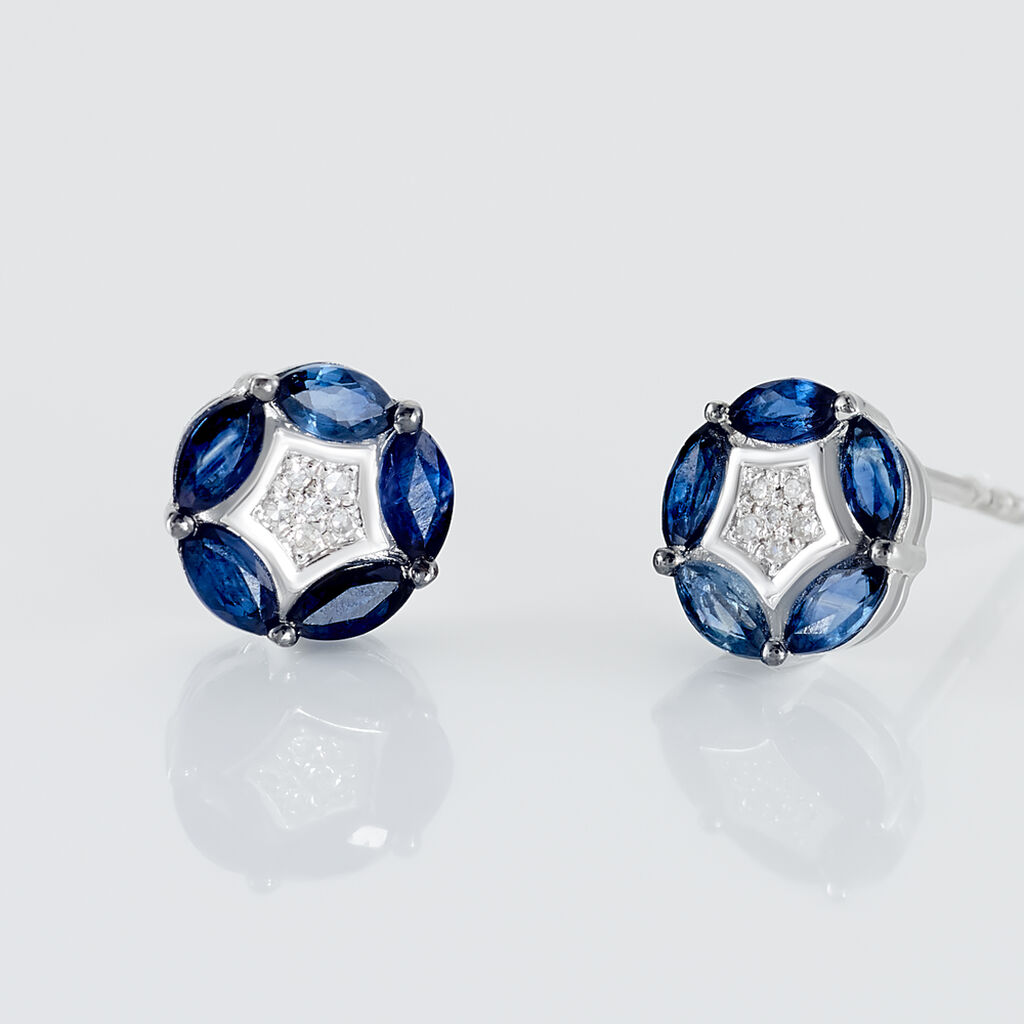 Boucles D'oreilles Puces Milana Or Blanc Saphir Et Diamant - Spannringe Damen | OROVIVO
