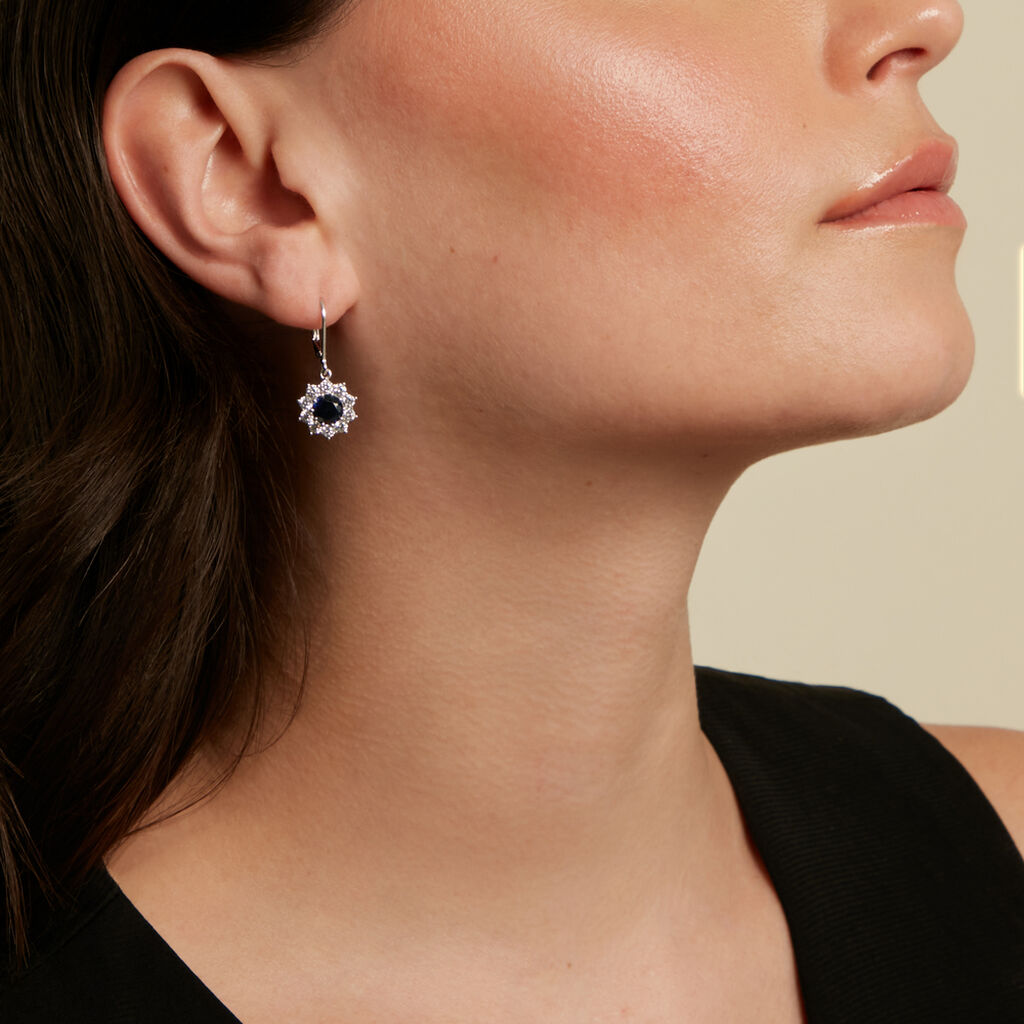 ELOISE Damen Ohrringe Lang Silber 925 Synthetischer Stein Blau 1,85 ct Blume