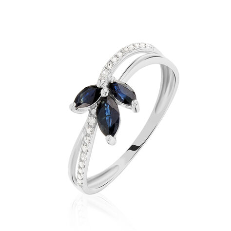 ANGIE Damen Ring Wei&szlig;gold 375 (9 Karat) Saphir Blau 0,2 ct Welle - Solit&auml;rringe  | OROVIVO