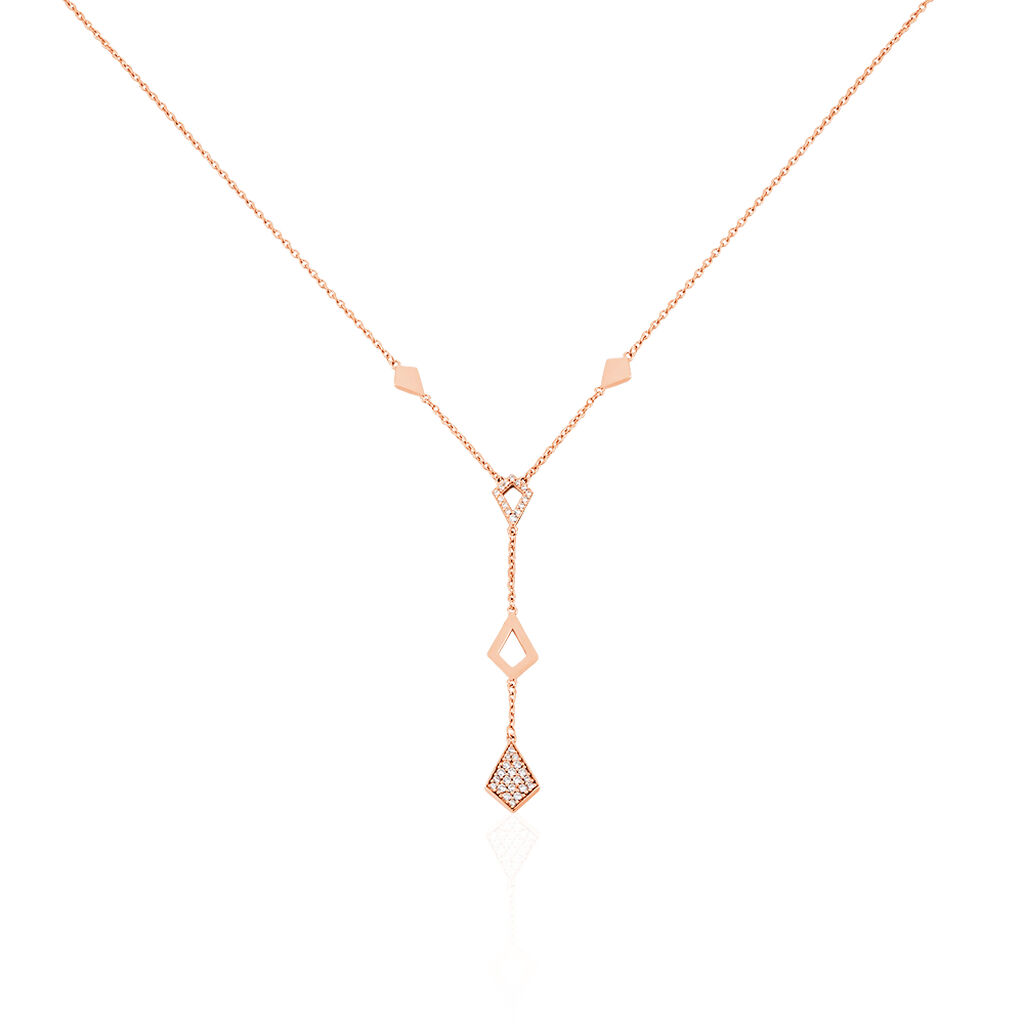 MILANKA Damen Collier Silber rosevergoldet 925 Zirkonia Weiß Raute, Collier mit Stein