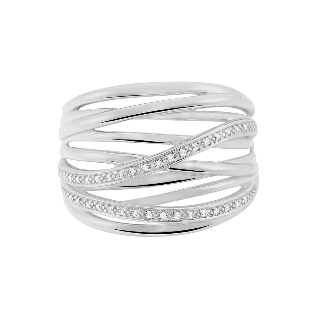 Damen Ring Silber 925 Zirkonia Wei&szlig; Welle