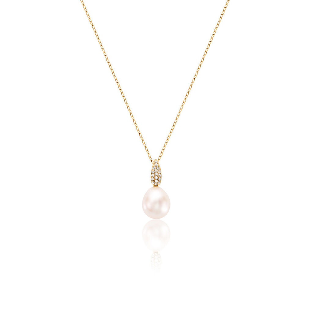 KALLI Damen Collier Gold 585 (14 Karat) Zuchtperle Weiß B 1 mm, Collier mit Stein