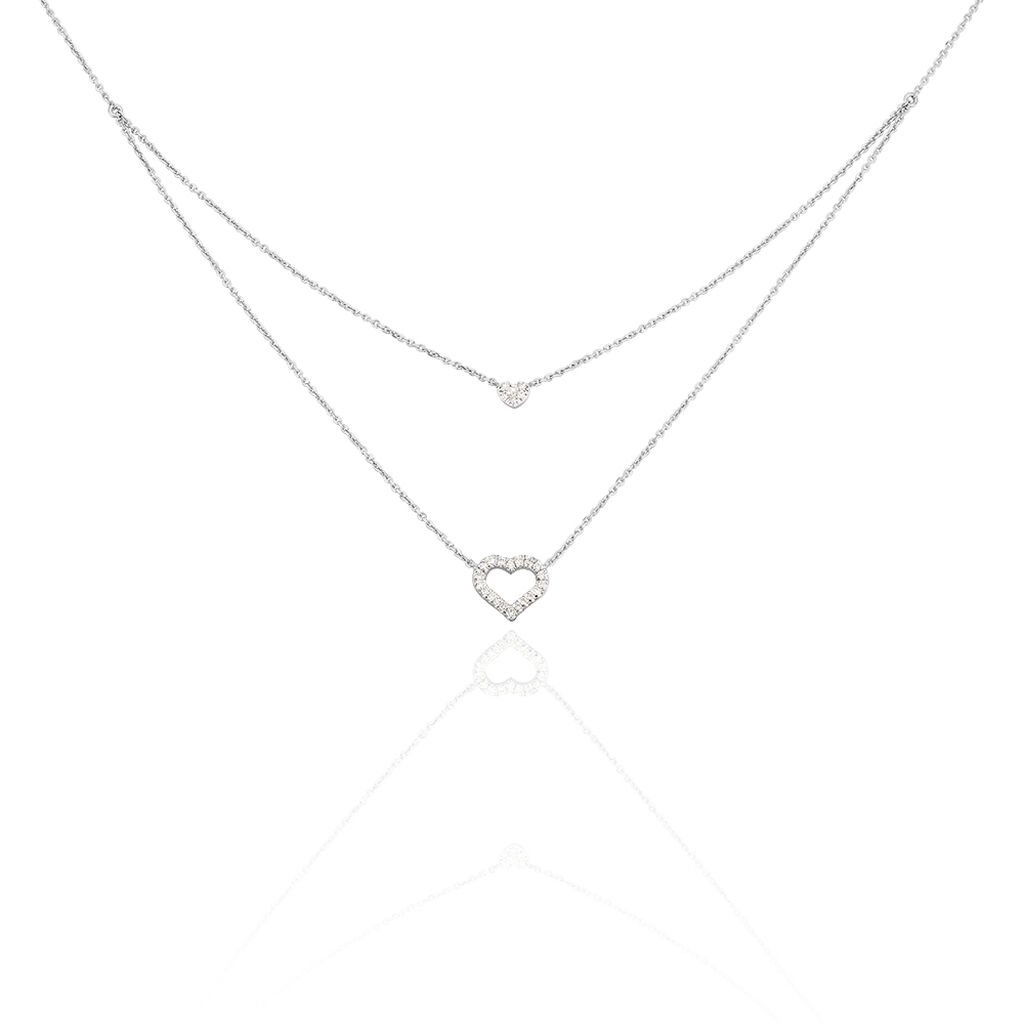 HERZ Damen Collier Weißgold 375 (9 Karat) Diamant Weiß 0,02 ct Doppelherz - Halsketten Damen | OROVIVO