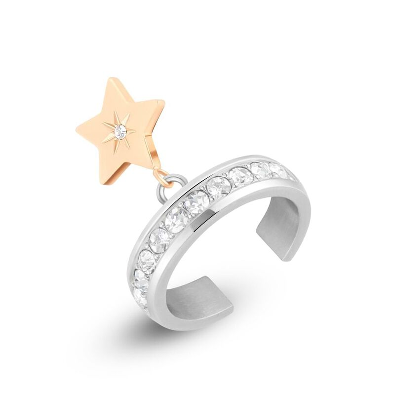 Anello Fantasia Sunrise Acciaio Bicolore Bianco / Rosa Cristallo - Spannringe Damen | OROVIVO