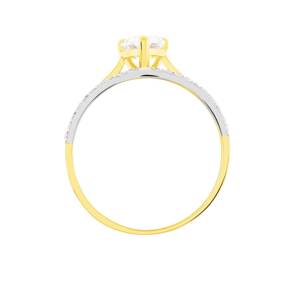 CLARY Damen Ring Gold Bicolor 375 (9 Karat) Zirkonia Wei&szlig; 1,31 ct Tropfen