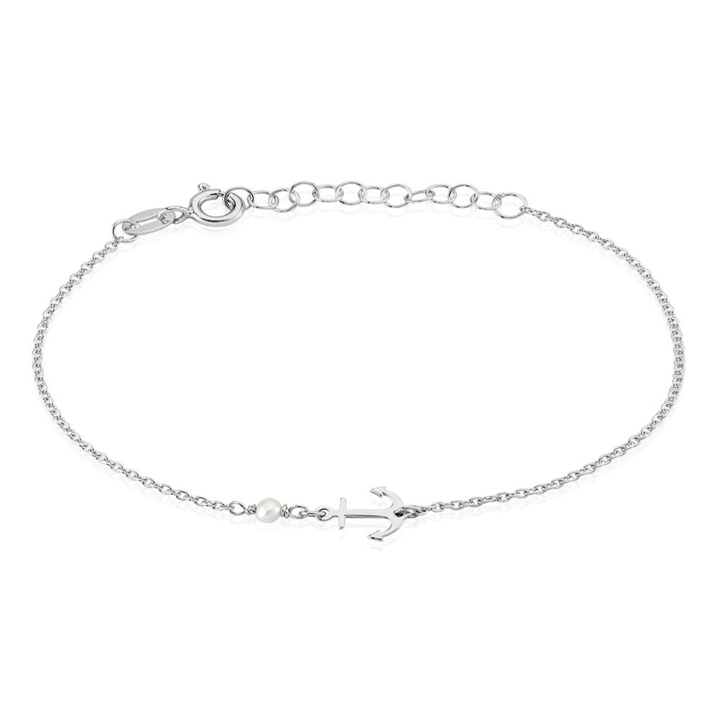 Damen Armband Silber 925 Zuchtperle Weiß Anker Gwenaelle 18,5cm - Armbänder mit Anhänger Damen | OROVIVO