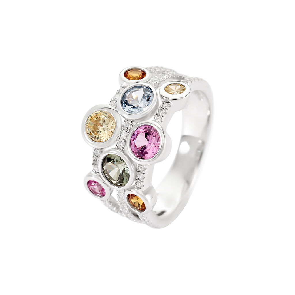 TORI Damen Ring Silber 925 Glas Blau 0,36 ct Kreis